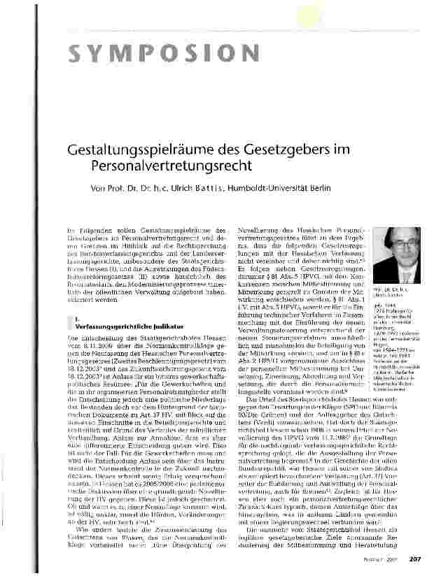 Vorschauseite 1: Gestaltungsspielräume des Gesetzgebers im Personalvertretungsrecht