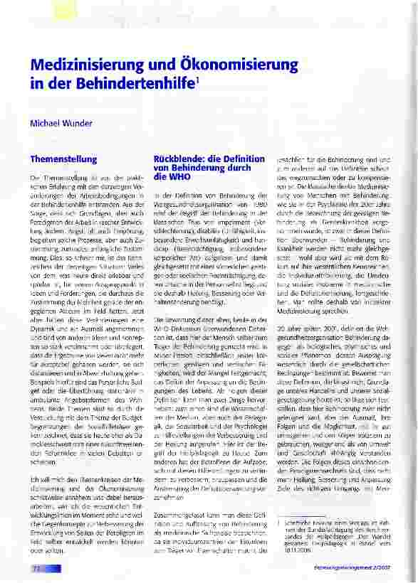 Vorschauseite 1: Medizinisierung und Ökonomisierung in der Behindertenhilfe