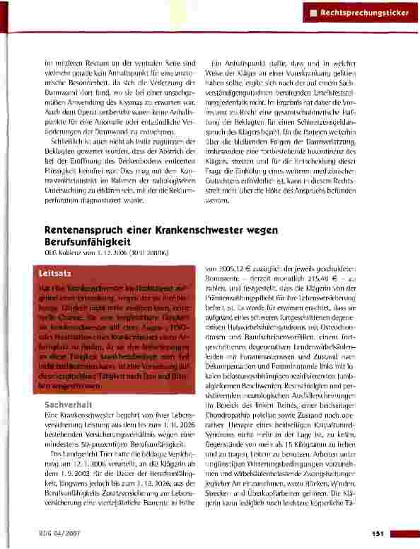 Vorschauseite 2: Schmerzensgeld wegen einer Darmverletzung bei einer Einlaufbehandlung