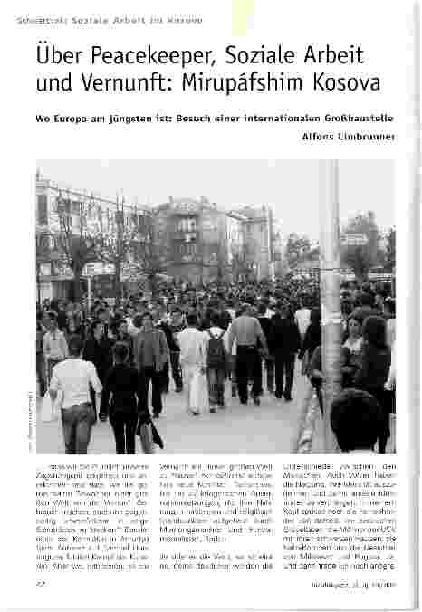 Vorschauseite 1: Über Peacekeeper, Soziale Arbeit und Vernunft: Mirupäfshim Kosova