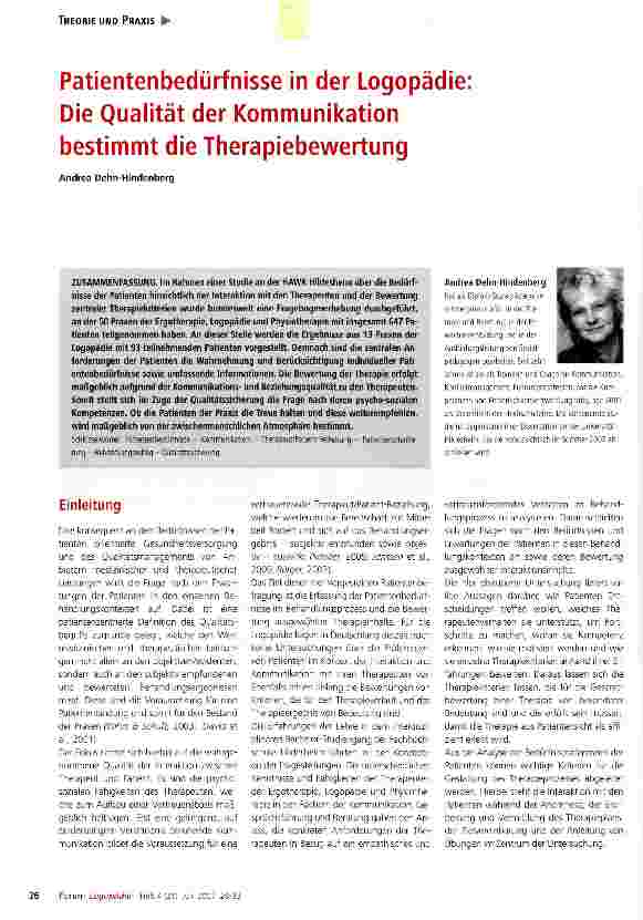 Vorschauseite 1: Patientenbedürfnisse in der Logopädie: Die Qualität der Kommunikation bestimmt die Therapiebewertung