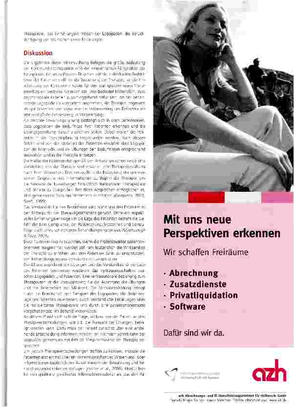 Vorschauseite 6: Patientenbedürfnisse in der Logopädie: Die Qualität der Kommunikation bestimmt die Therapiebewertung