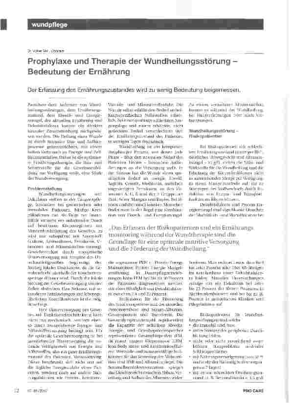 Vorschauseite 1: Prophylaxe und Therapie der Wundheilungsstörung Bedeutung der Ernährung
