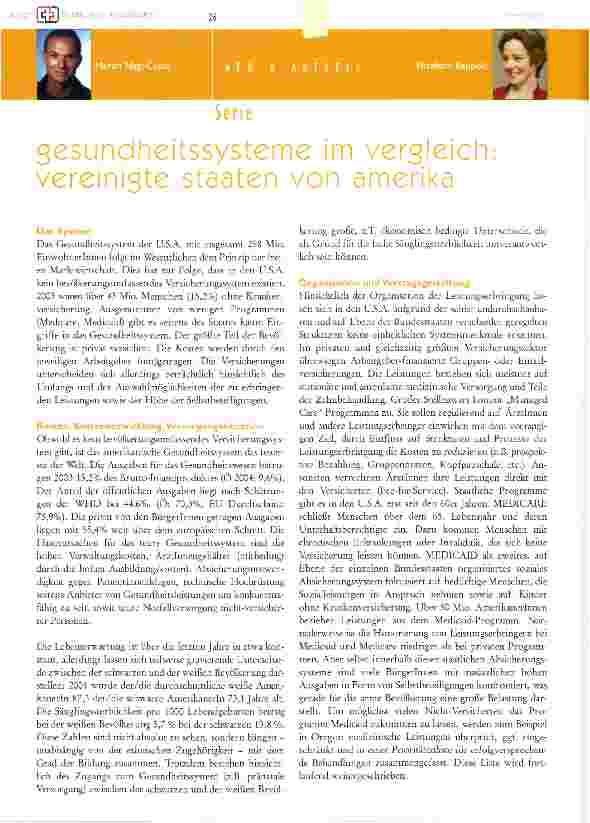 Vorschauseite 1: Gesundheitssysteme im Vergleich: Vereinigte Staaten von Amerika