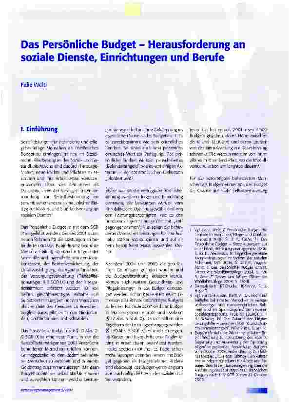 Vorschauseite 1: Das Persönliche Budget - Herausforderung an soziale Dienste, Einrichtungen und Berufe