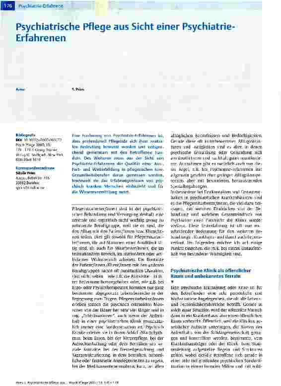 Vorschauseite 1: Psychiatrische Pflege aus Sicht einer Psychiatrie Erfahrenen