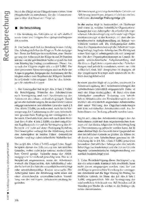 Vorschauseite 5: Zur Verkürzung und Verteilung der Arbeitszeit gemäß § 8 TzBfG