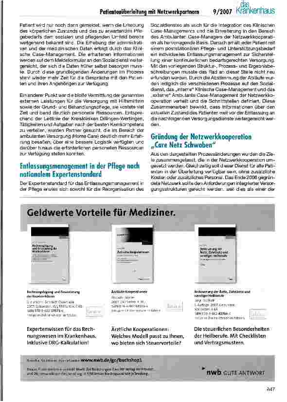 Vorschauseite 3: Patientenüberleitung mit Netzwerkpartnern als strategisches Instrument bei der Versorgung einer Region