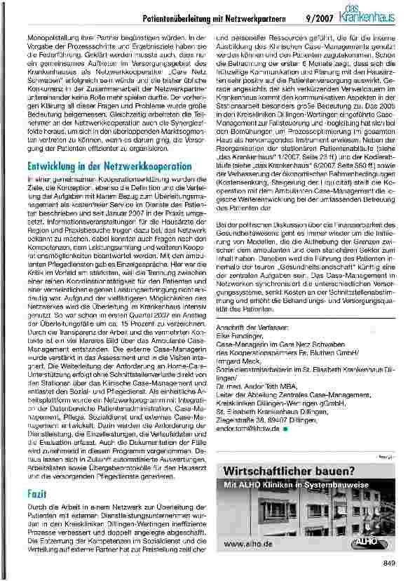 Vorschauseite 5: Patientenüberleitung mit Netzwerkpartnern als strategisches Instrument bei der Versorgung einer Region