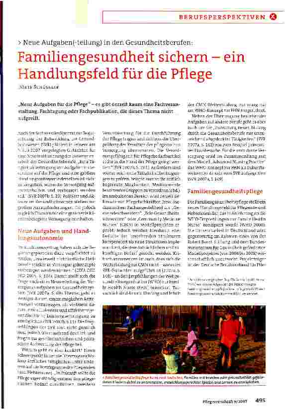 Vorschauseite 1: Familiengesundheit sichern - ein Handlungsfeld für die Pflege