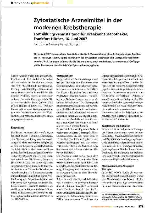Vorschauseite 1: Zytostatische Arzneimittel in der modernen Krebstherapie