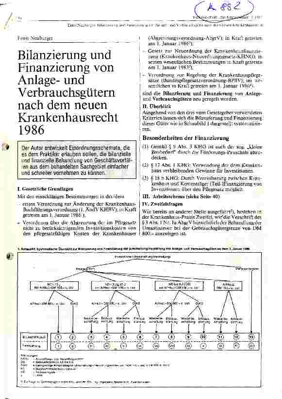 Vorschauseite 1: Bilanzierung und Finanzierung von Anlageund Verbrauchsgütern nach dem neuen Krankenhausrecht 1986