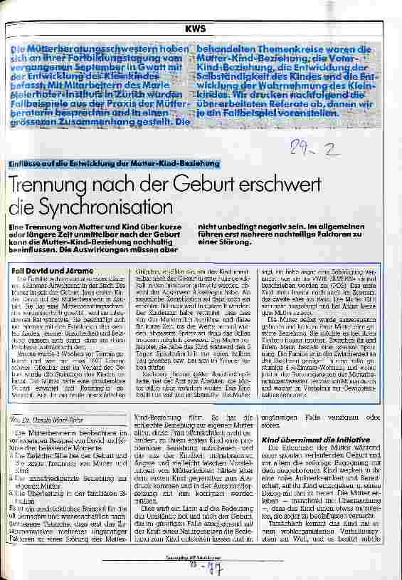 Vorschauseite 1: Trennung nach der Geburt erschwert die Synchronisation Einflüsse auf die Entwicklung der Mutter-Kind-Beziehung
