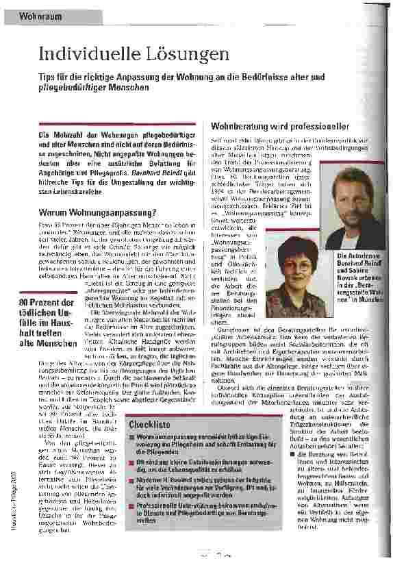 Vorschauseite 1: Individuelle Lösungen Tips für die richtige Anpassung der Wohnung an die Bedürfnisse alter und pflegebedürftiger Menschen