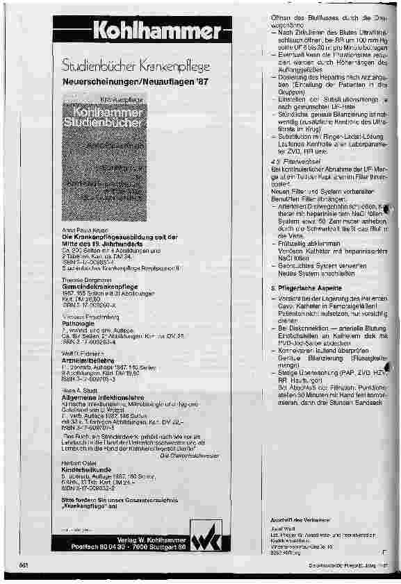 Vorschauseite 3: Pflegehandbuch der Anästhesieabteilung Teil 1: Arterielle Katheter, AV Hämofiltration