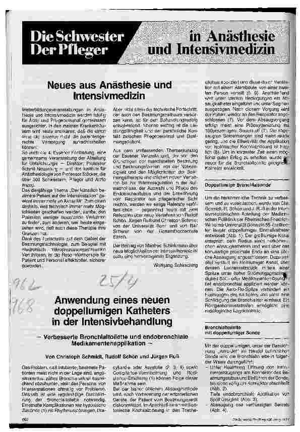 Vorschauseite 1: Anwendung eines neuen doppellumigen Katheters in der Intensivbehandlung // Verbesserte Bronchialtoilette