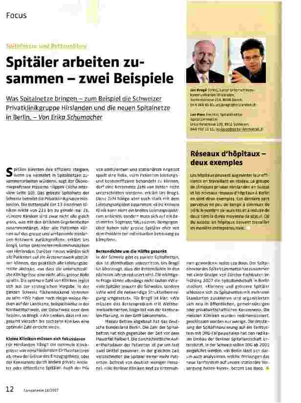 Vorschauseite 1: Spitäler arbeiten zusammen - zwei Beispiele