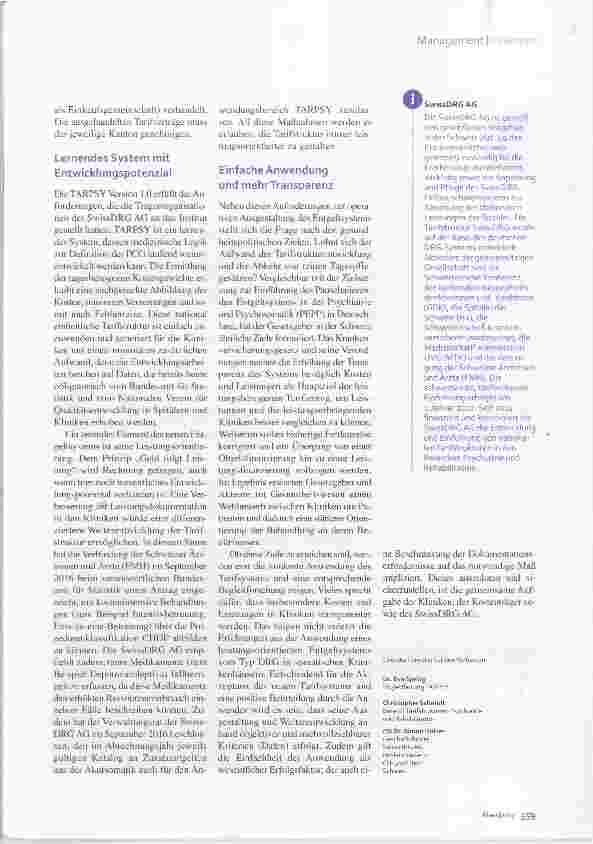 Vorschauseite 4: Schweizer Tarifsystem für stationäre Psychiatrie Transparenter Wettbewerb