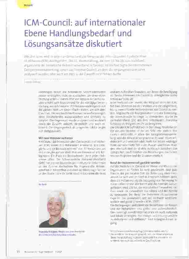 Vorschauseite 1: ICM-Council: auf internationaler Ebene Handlungsbedarf und Lösungsansätze diskutiert