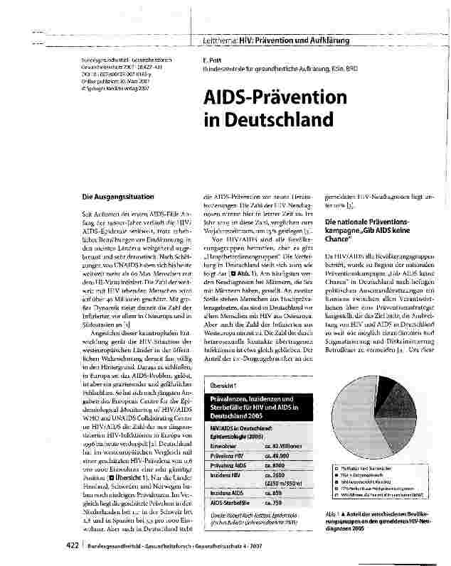 Vorschauseite 1: AIDS-Prävention in Deutschland