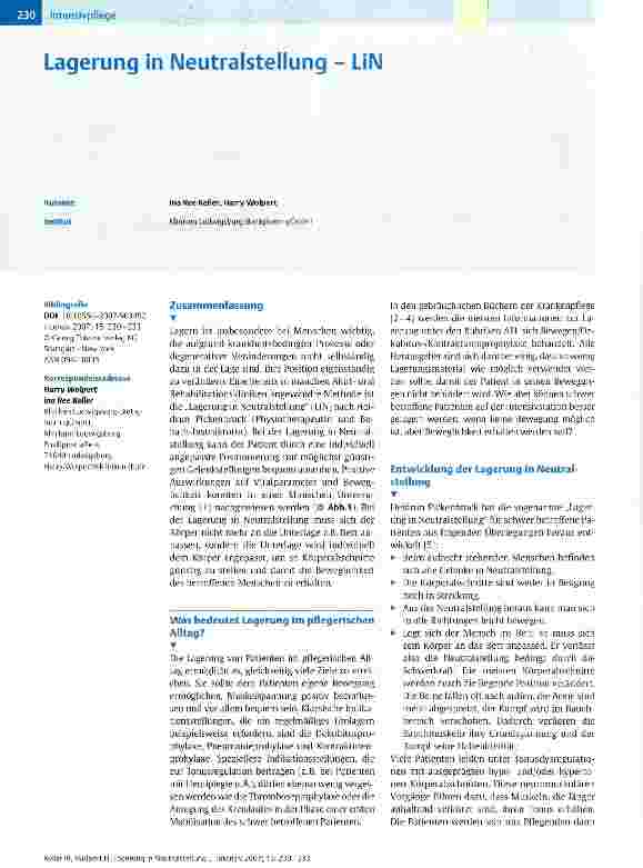 Vorschauseite 1: Lagerung in Neutralstellung - LiN