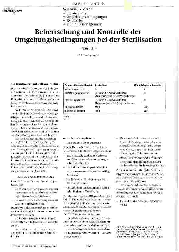 Vorschauseite 1: Beherrschung und Kontrolle der Umgebungsbedingungen bei der Sterilisation