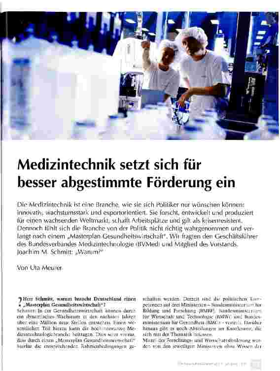 Vorschauseite 1: Medizintechnik setzt sich für besser abgestimmte Förderung ein