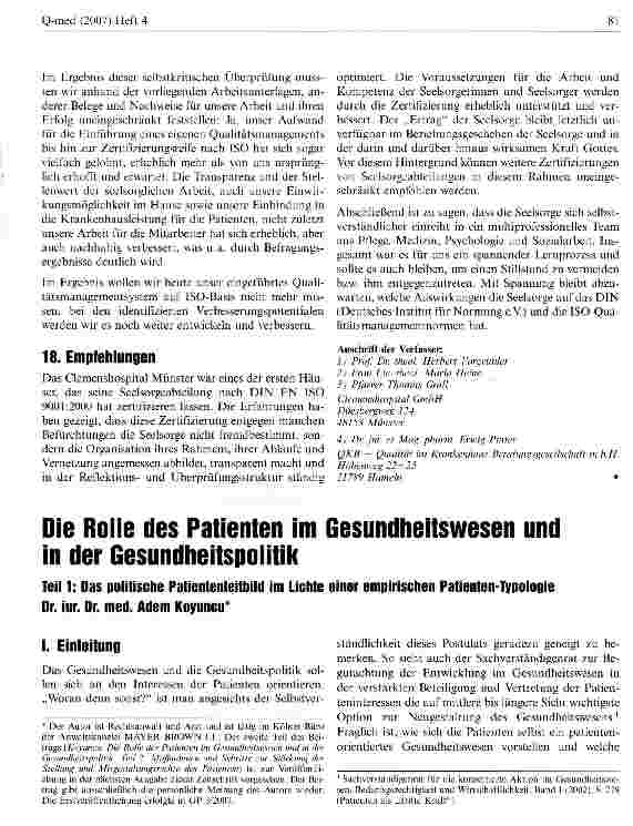 Vorschauseite 1: Die Rolle des Patienten im Gesundheitswesen und in der Gesundheitspolitik