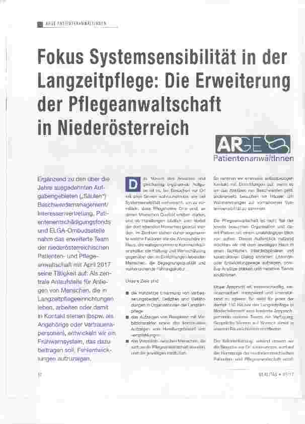 Vorschauseite 1: Fokus Systemsensibilität in der Langzeitpflege: Die Erweiterung der PflegeanwaltschaftIn Niederösterreich