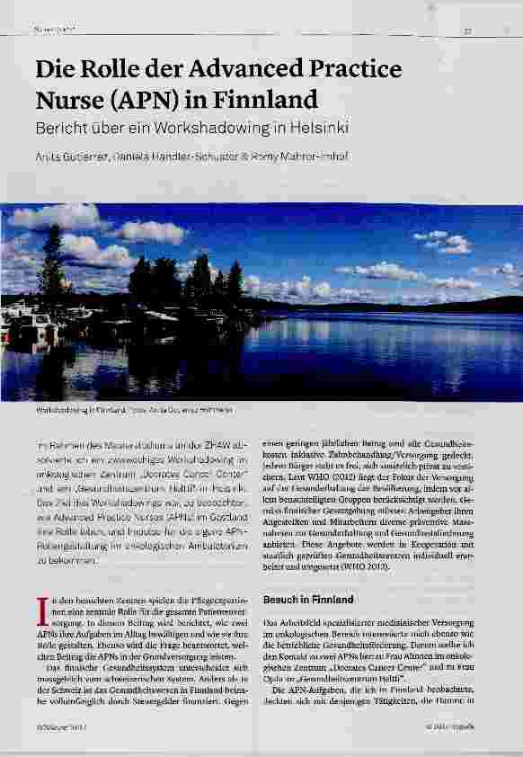 Vorschauseite 1: Die Rolle der Advanced Practice Nurse (APN) in Finnland