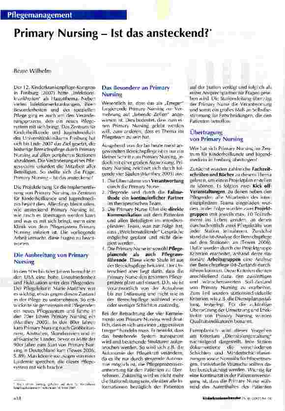 Vorschauseite 1: Primary Nursing - Ist das ansteckend?