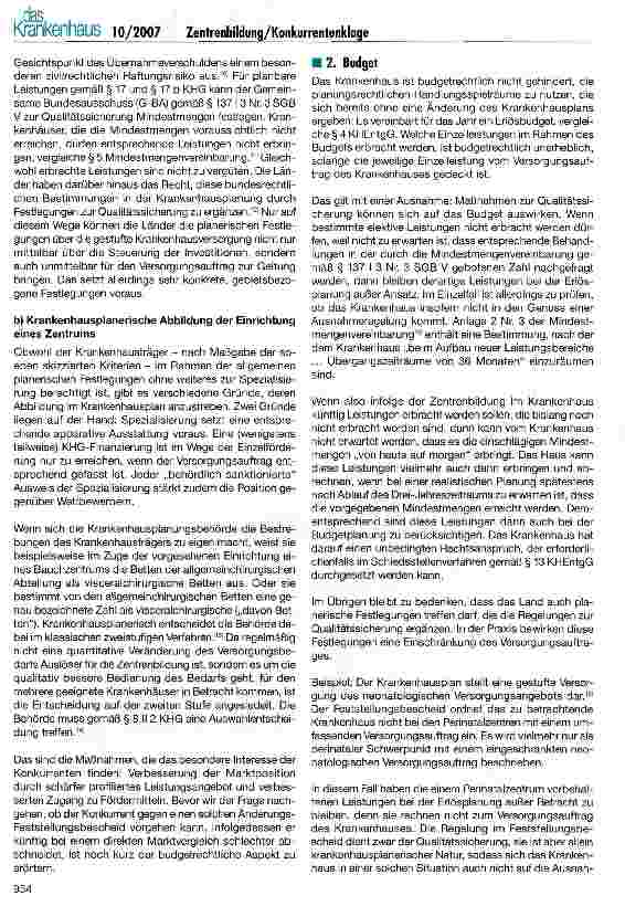 Vorschauseite 2: Zentrenbildung und Konkurrentenklage im Krankenhausrecht