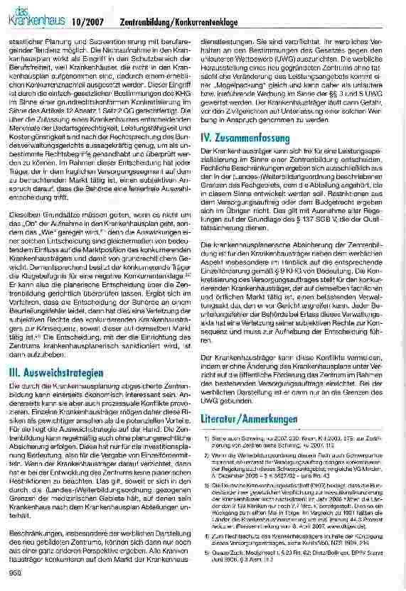 Vorschauseite 4: Zentrenbildung und Konkurrentenklage im Krankenhausrecht