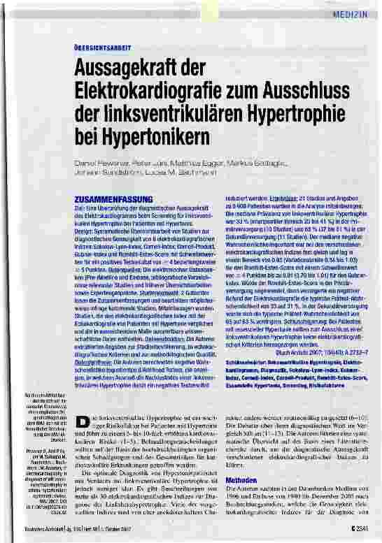 Vorschauseite 1: Aussagekraft der Elektrokardiografie zum Ausschluss der linksventrikulären Hypertrophie bei Hypertonikern