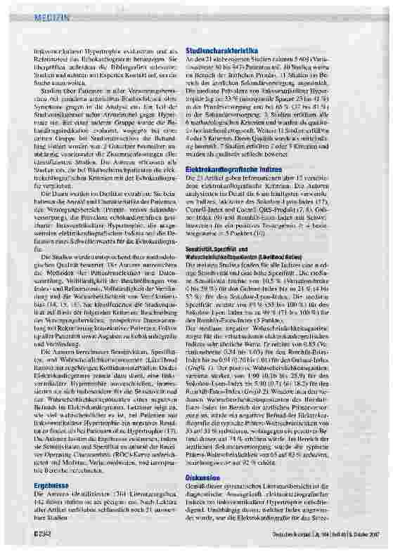 Vorschauseite 2: Aussagekraft der Elektrokardiografie zum Ausschluss der linksventrikulären Hypertrophie bei Hypertonikern