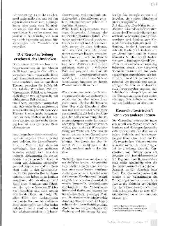 Vorschauseite 2: Die Gesundheitswirtschaft muss auf die Medien zugehen