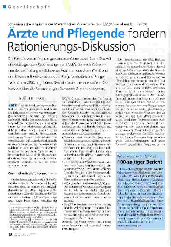 Vorschauseite 1: Ärzte und Pflegende fordern Rationierungs-Diskussion