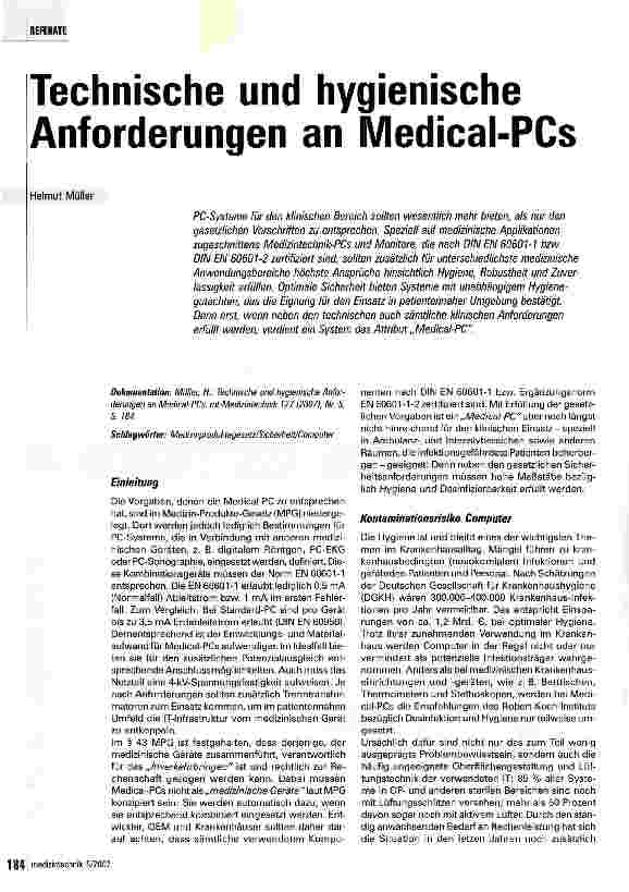 Vorschauseite 1: Technische und hygienische Anforderungen an Medical-PCs
