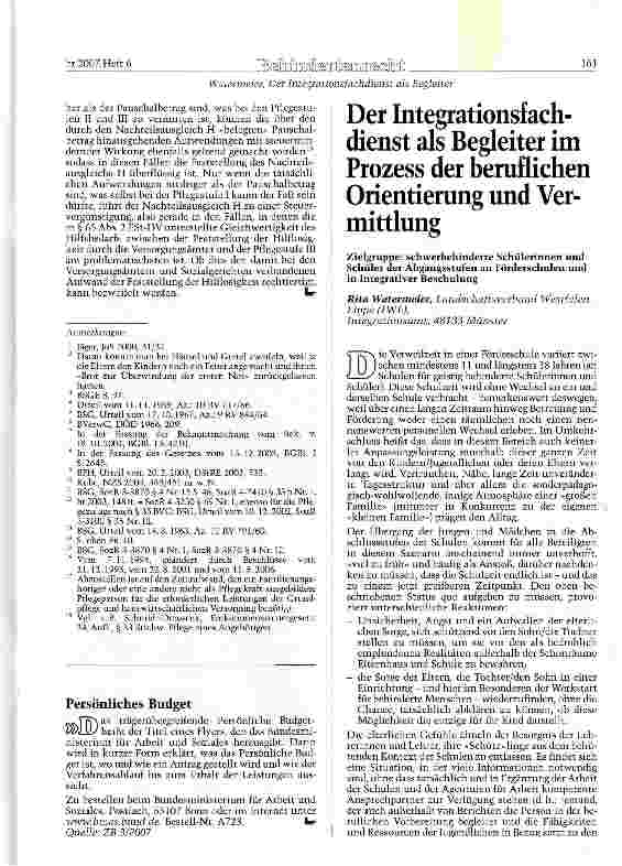Vorschauseite 1: Der Integrationsfachdienst als Begleiter im Prozess der beruflichen Orientierung und Vermittlung