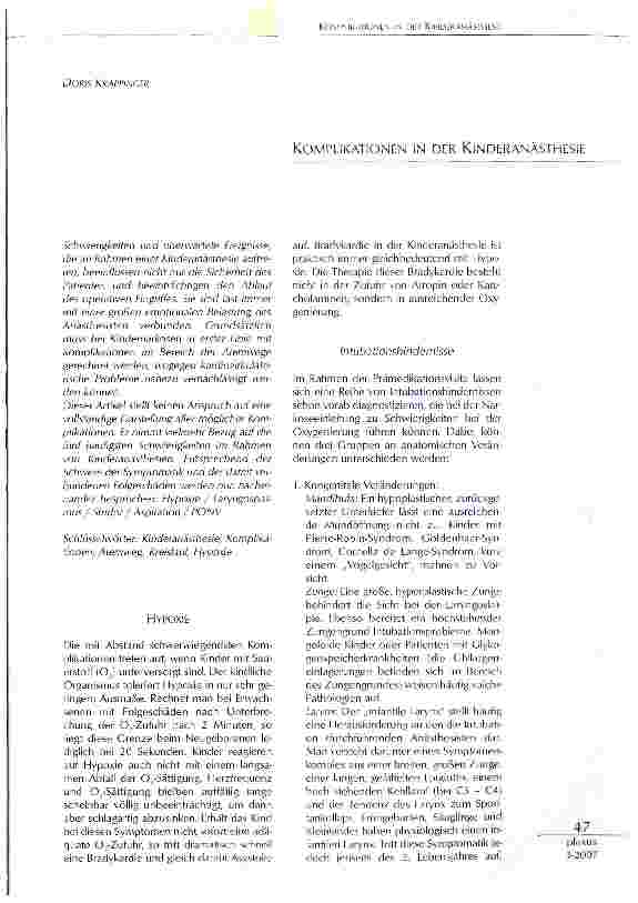 Vorschauseite 1: Komplikationen in der Kinderanästhesie