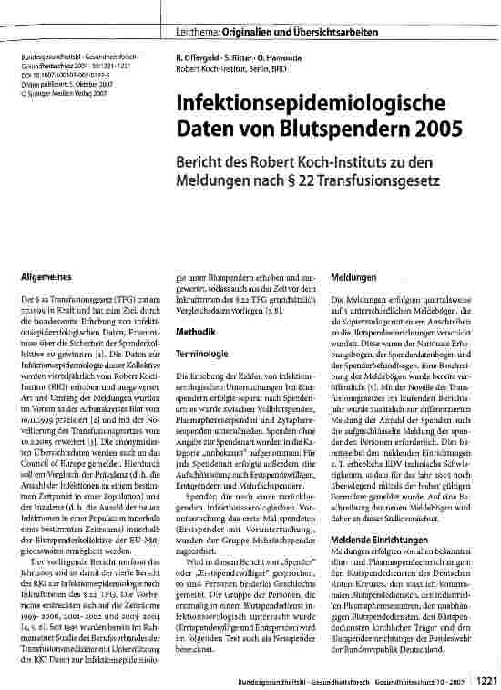 Vorschauseite 1: Infektionsepidemiologische Daten von Blutspendern 2005