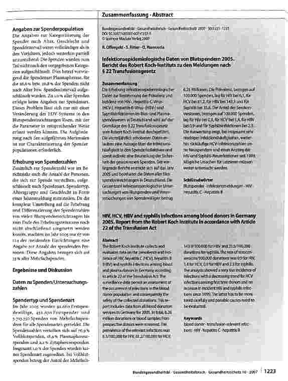 Vorschauseite 3: Infektionsepidemiologische Daten von Blutspendern 2005
