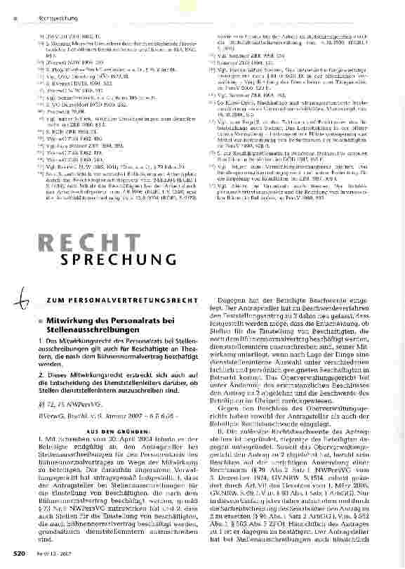 Vorschauseite 1: Rechtsprechung zum Personalvertretungsrecht