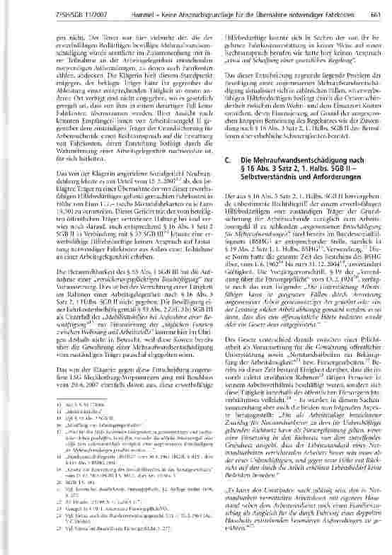 Vorschauseite 3: Keine Anspruchsgrundlage für die Übernahme notwendiger Fahrkosten bei der Verrichtung eines Ein-Euro-Job?