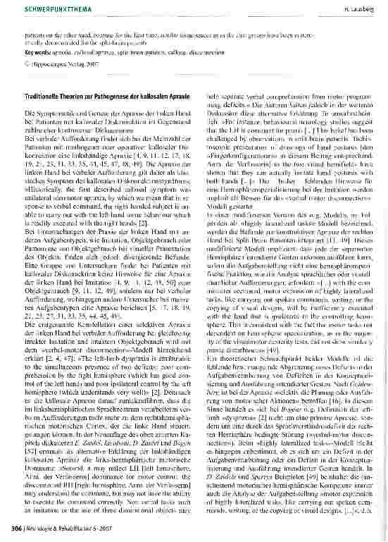 Vorschauseite 2: Die kallosale Apraxie - eine kritische Diskussion der traditionellenpathogenetischen Modelle
