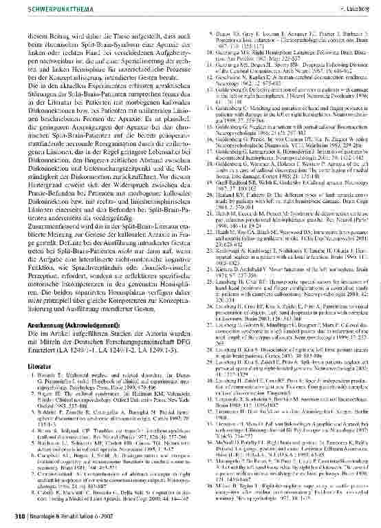 Vorschauseite 6: Die kallosale Apraxie - eine kritische Diskussion der traditionellenpathogenetischen Modelle
