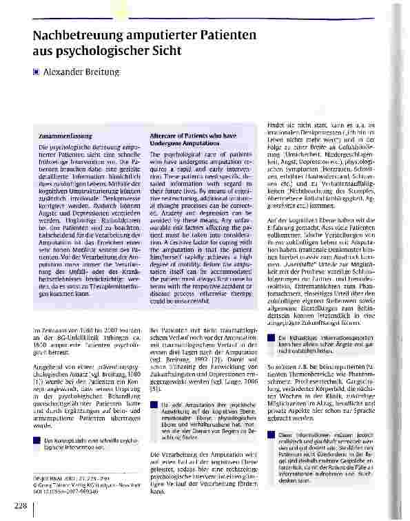 Vorschauseite 1: Nachbetreuung amputierter Patienten aus psychologischer Sicht