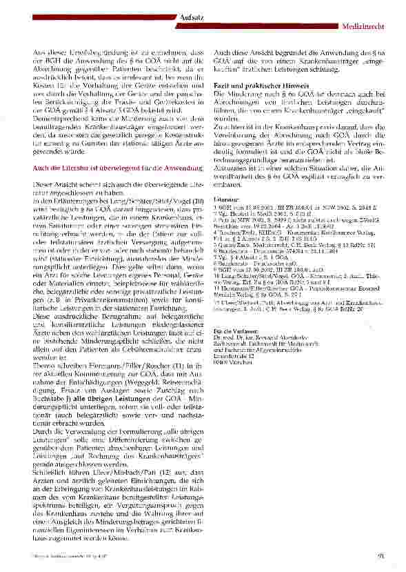 Vorschauseite 4: Minderungspflicht bei vom Krankenhausträger „eingekauften ärztlichen Leistungen?
