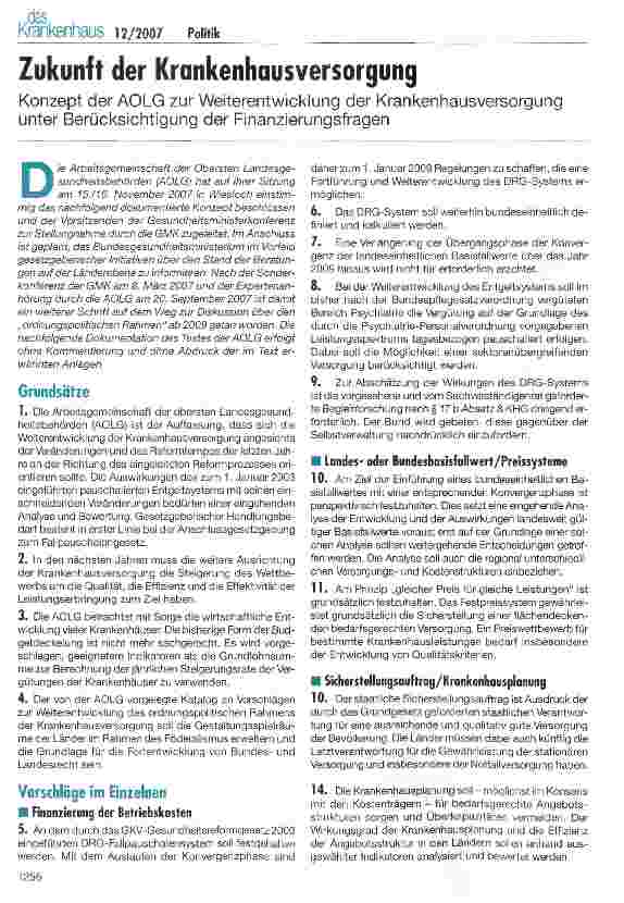 Vorschauseite 1: Zukunft der Krankenhausversorgung