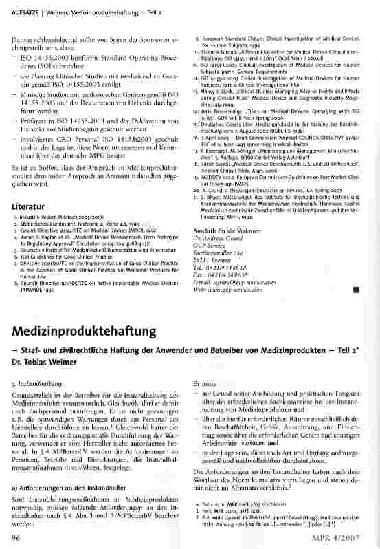 Vorschauseite 1: Medizinproduktehaftung